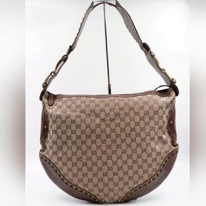 BX56 ❤️ GUCCI Monogram Pelham Studded Large Shoulder Bag